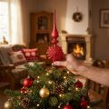 Christbaumspitze Glas Rot Schneeflockenmuster H34cm 1 Stück | Floristik24.at