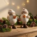 Weihnachtsfiguren Vogel mit Geschenk und Fellmütze aus Kunststein Beige 11,5x8x14 cm 2er-Set | Floristik24.at