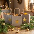 Geschenktaschen aus Papier mit Sternmotiv Grau Natur Golden 10,5x10,5 cm 9 Stück | Floristik24.at
