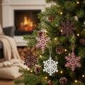 Schneeflocken-Anhänger Holz 8cm 36 Stück Weiß Rosa Lila Christbaumschmuck | Floristik24.at