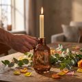 Kerzenständer Glas Dunkelbraun H22cm mit Metallaufsatz | Floristik24.at