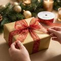 Weihnachtsband Polyester Polyamid Sterne Netz Rot Gold 25mm x 18m | Floristik24.at