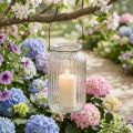 Laterne aus Glas H18cm mit Henkel und Rillenoptik | Floristik24.at