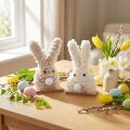 Deko-Osterhase aus Kunstwolle – Hasenköpfe in Beige und Weiß, 18cm, auf Holzsockel, 2er-Set | Floristik24.at