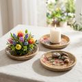 Holzteller Ø15 cm mit Blumen- und Schmetterlingsmotiv in Pink, 3 Stück | Floristik24.at