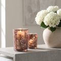 Windlicht aus Glas Braun Silber Rosa mit Pfingstrosenmuster H18cm | Floristik24.at