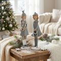 Dekofiguren Winterkinder Mädchen aus Polyresin H 19 cm, Grau und Silber, 2 Stück | Floristik24.at