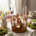Windlicht Metall Rostoptik mit Hasen und Blumen Ø11,5cm H18cm für Frühling und Ostern | Floristik24.at
