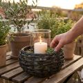 Geflochtenes Windlicht Schwarz Braun Ø23cm H18cm mit Glaseinsatz | Floristik24.at