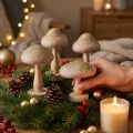 Deko-Pilze Holz und Filz mit Glitter 11cm Braun Gelbgrün 4 Stück | Floristik24.at