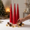 Deko Tannenbaum schmal Rot 40cm 3er Set mit Holzsockel | Floristik24.at