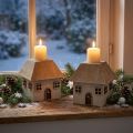 Kerzenhalter Holzhaus Beige-Grau 9×9×11cm 2er-Set | Floristik24.at