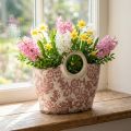 Pflanzentopf aus Keramik Tasche Floral mit Henkeln 21cm Weiß und Rot | Floristik24.at