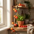 Tomaten-Girlande 135cm Kunstpflanze mit Deko-Tomaten und Blättern für Innen und geschützten Außenbereich | Floristik24.at