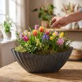 Pflanzschale mit Rillen oval Schiffchen Anthrazit 36cm | Floristik24.at