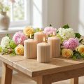 Stumpenkerzen Rillen beige Ø 7 x 9 cm 4er-Set | Floristik24.at