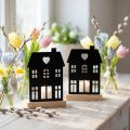 Windlicht Haus Metall Schwarz mit Holzsockel 15 cm 2er-Set | Floristik24.at