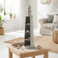 Leuchtturm aus Holz und Metall, Shabby Chic, Creme, Ø14,5 cm, H51 cm, Sommerdekoration | Floristik24.at