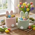 Aufbewahrungskorb Hase aus Plüsch, 18 cm, Rosa und Grün, 2er-Set | Floristik24.at