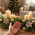 Holzsterne 8cm Orange Rosa Natur 16 Stück Weihnachtsdeko | Floristik24.at