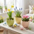 Keramik-Blumentopf Osterei-Motiv 10 cm in Gelb, Grün und Orange, 3er-Set | Floristik24.at
