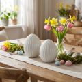 Keramik Deko-Eier mit Rillen Weißgrau 10×12,5cm 2er-Set | Floristik24.at