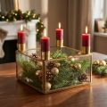 Kerzenhalter goldfarben Metall 15×15×10,5cm mit Spiegelboden und Plexiglas | Floristik24.at