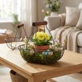 Drahtkorb oval mit Henkel Metall und Holz grau 17×11×15cm 2 Stück | Floristik24.at