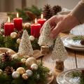 Mini-Tannenbaum Tischdekoration Champagner-Weiß H8cm, Set mit 12 Stück | Floristik24.at