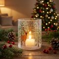 Teelichthalter Glas mit Crackle-Effekt und Winterwaldmotiv, H13cm, Ø11,5cm | Floristik24.at