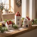 Deko-Holzhaus-Set Rot und Weiß 6-teilig 13 cm Höhe Winterdeko | Floristik24.at