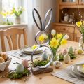 Osterhase aus Metall und Holz in Schwarz-Silber, 13,5 × 37 cm | Floristik24.at