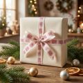 Weihnachtsband Polyester Schleifenband 25mm x 18m Rosa Weiß Silber | Floristik24.at