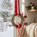 Weihnachtlicher Fensterkranz aus Holz mit Filzband Rot, Weiß Ø20cm, L98cm | Floristik24.at