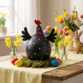 Holzhuhn Schwarz mit Metallflügeln 13cm Osterdeko | Floristik24.at