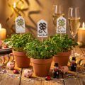 Blumenstecker aus Holz Viel Glück mit Kleeblatt und Hufeisen, 3,5 × 7 cm, 12 Stück | Floristik24.at