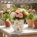Gießkanne aus Metall mit Rosenmotiv, H 31,5 cm, Weiß/Bunt, Dekoration für Garten und Balkon | Floristik24.at