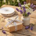 Baumwollband Lavendelprint 15mm x 15m Creme Lila | Floristik24.at