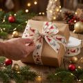 Geschenkband Weihnachtsband Wichtel Creme 25mm x 20m Baumwolle Polyamid | Floristik24.at