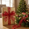 Dekoband Weihnachtsstern aus Kunstfaser Rot Dunkelrot 25mm x 18m | Floristik24.at