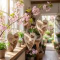 Dekohänger Herz aus Holz mit Schmetterlings- und Blumenmotiv 13,5×20cm Natur 6er-Set | Floristik24.at