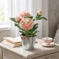 Deko-Rose im Topf aus Kunststoff, 28 cm, Rosa Pfingstrose | Floristik24.at