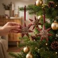 Weihnachtsanhänger Sterne Bordeaux Ø 11 cm Polyresin 4 Stück zum Aufhängen | Floristik24.at