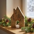 Holzhaus Deko Weihnachtshaus aus Mango-Holz mit Glitzer H15cm | Floristik24.at