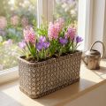 Keramik Pflanzkasten Braun Weiß 23×11×11cm mit Flechtmuster | Floristik24.at
