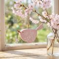 Dekoanhänger Vogel aus Holz mit Blütenmotiv Rosa 15×8,5cm | Floristik24.at