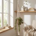 Makramee Blumenampel aus Baumwolle, Ø18–19 cm, Creme, H85 cm | Floristik24.at