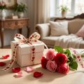 Geschenkband Baumwolle 15mm Creme Rot Herzen 20m Dekoband | Floristik24.at
