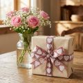 Geschenkband mit Herzen aus Polyester, Dekoband 15mm x 15m, Weinrot Braun | Floristik24.at