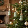 Christbaumschmuck Tannenbaum aus Holz, Grün/Natur, H10cm L24cm, 4 Stück | Floristik24.at